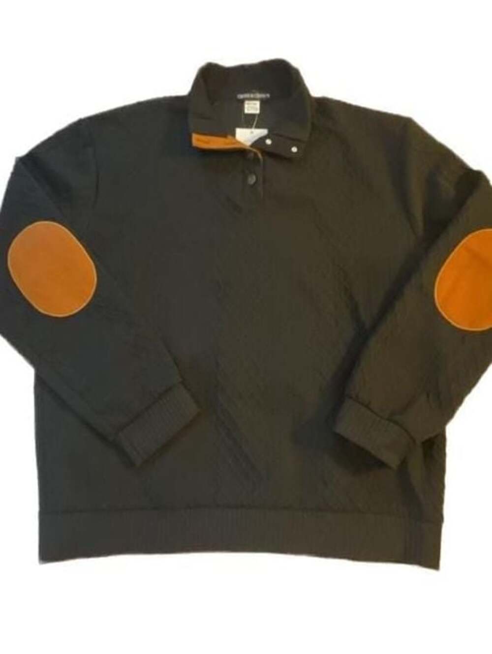 Cross & Crown Quilted Pullover Sweatshirt Black Orange Elbow Patches XXL